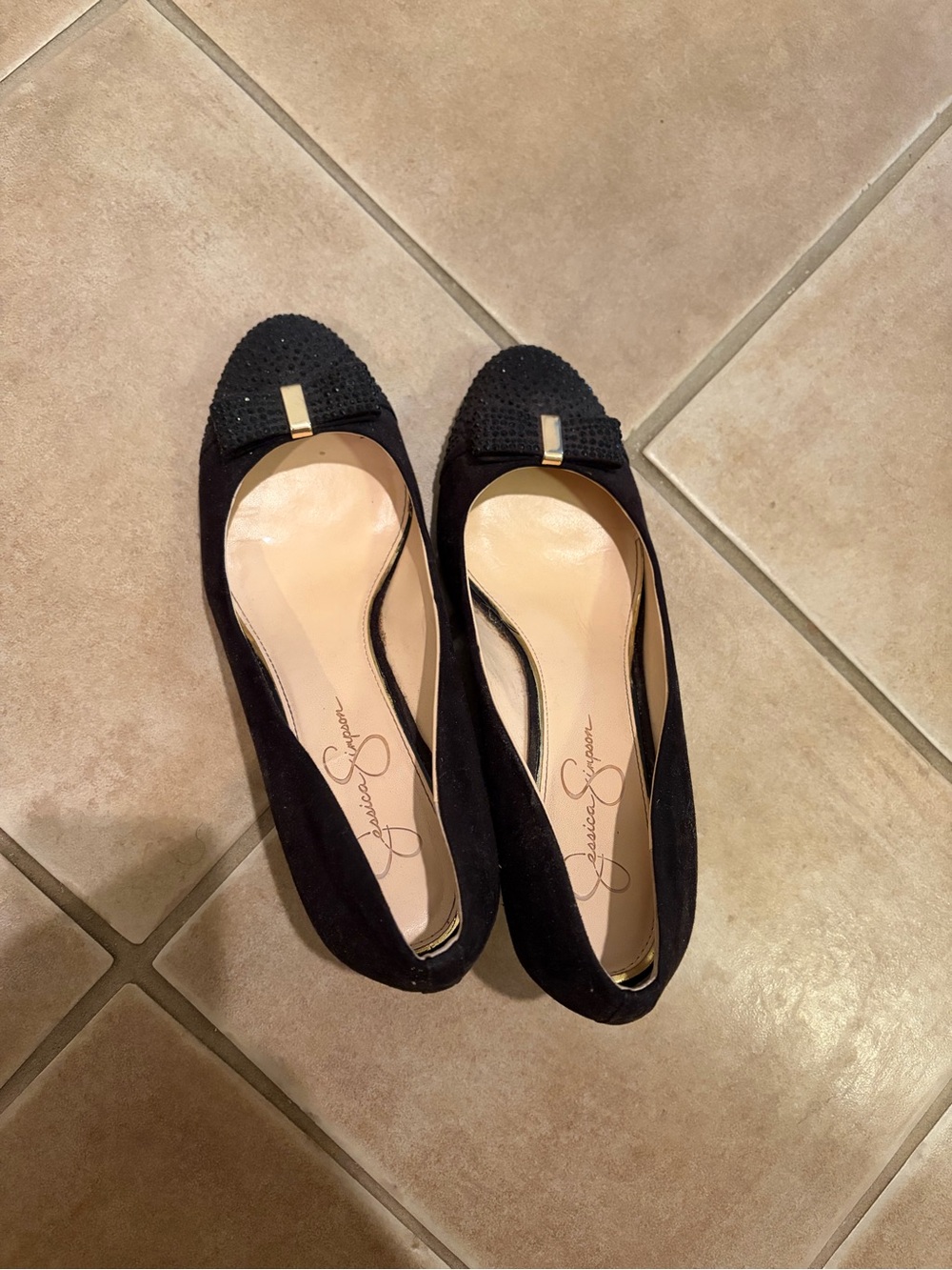 Jessica Simpson Black Suede wedge heel with Embellished Toe